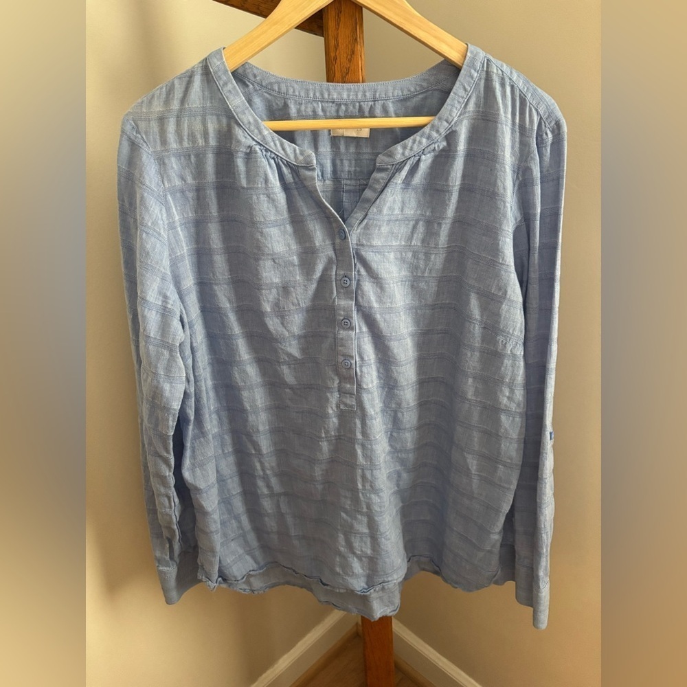 Talbots Large Blue Lightweight Cotton Blouse Coastal Spring